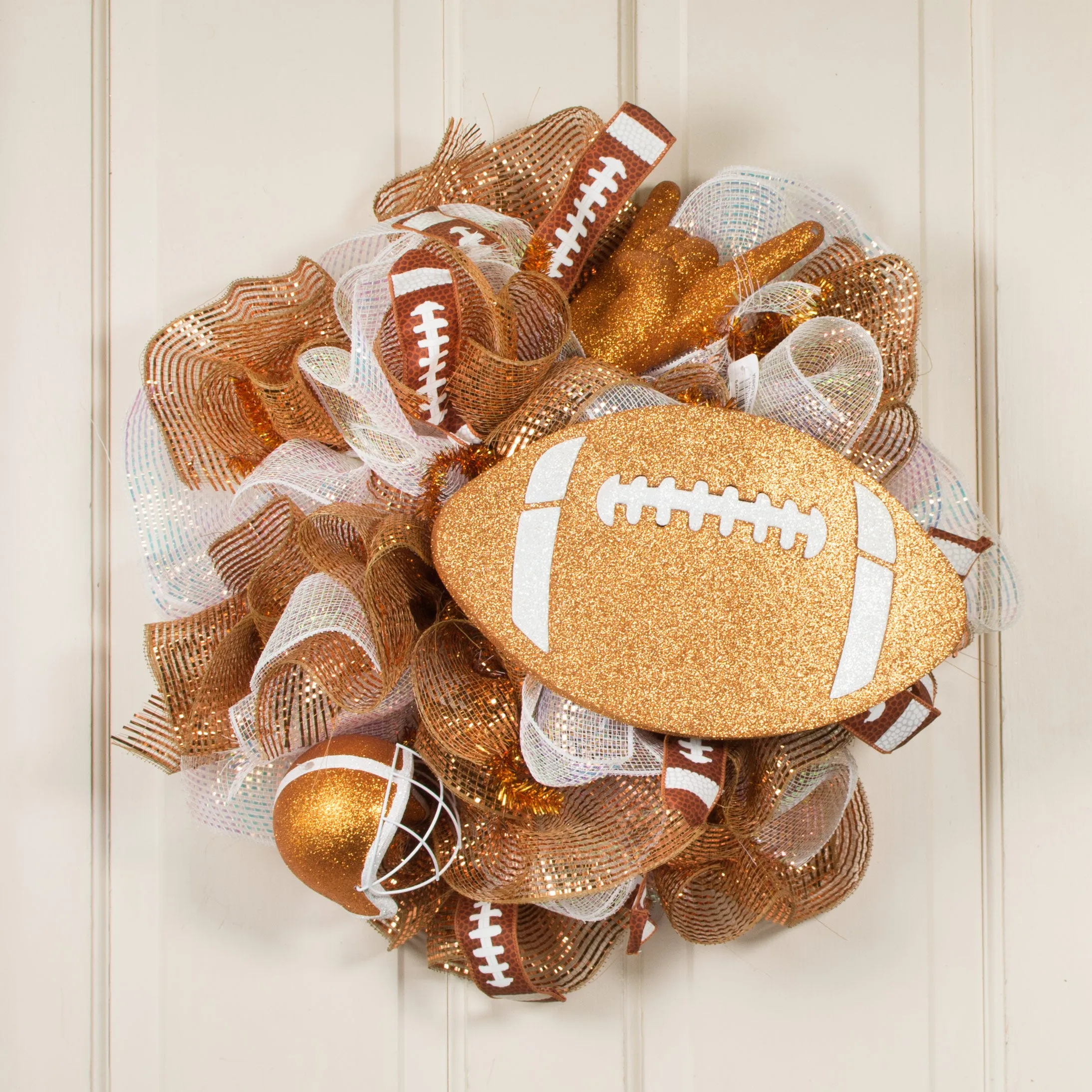 12" Metallic Glitter Football: Burnt Orange & White