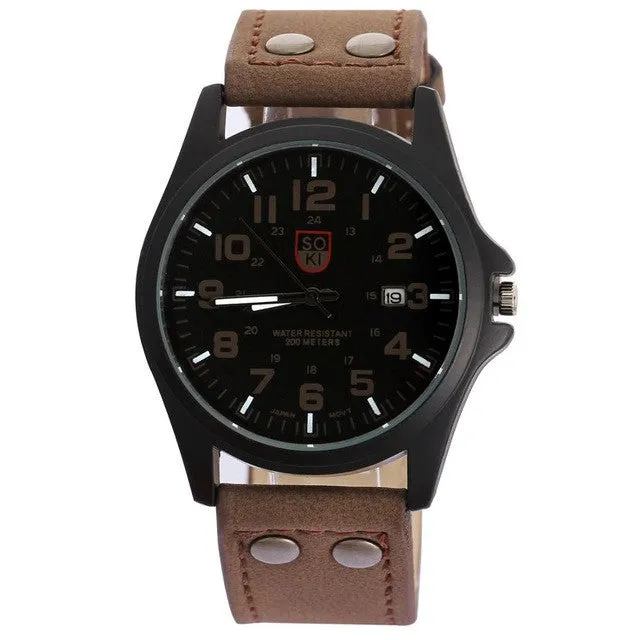 2016 Top Brand Quartz Wristwatch Men Orange Leather Round Fashion Causal Men Chronograph Quartz Watch relogio Masculino