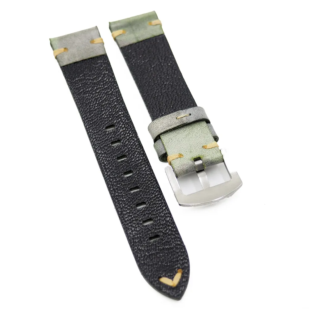 20mm Vintage Style Camo Calf Leather Watch Strap, Sage Green / Sepia Yellow