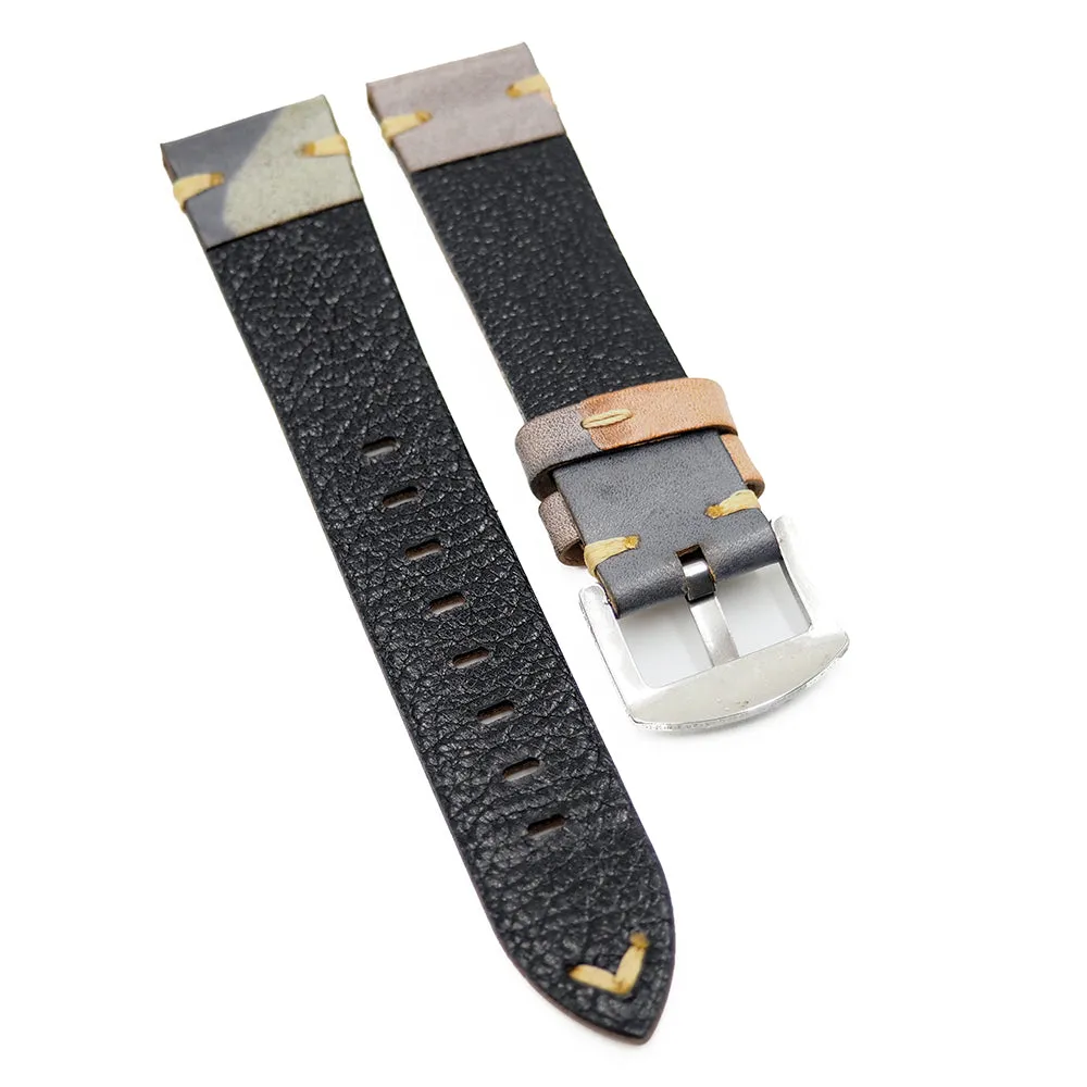 20mm Vintage Style Camo Calf Leather Watch Strap, Sage Green / Sepia Yellow