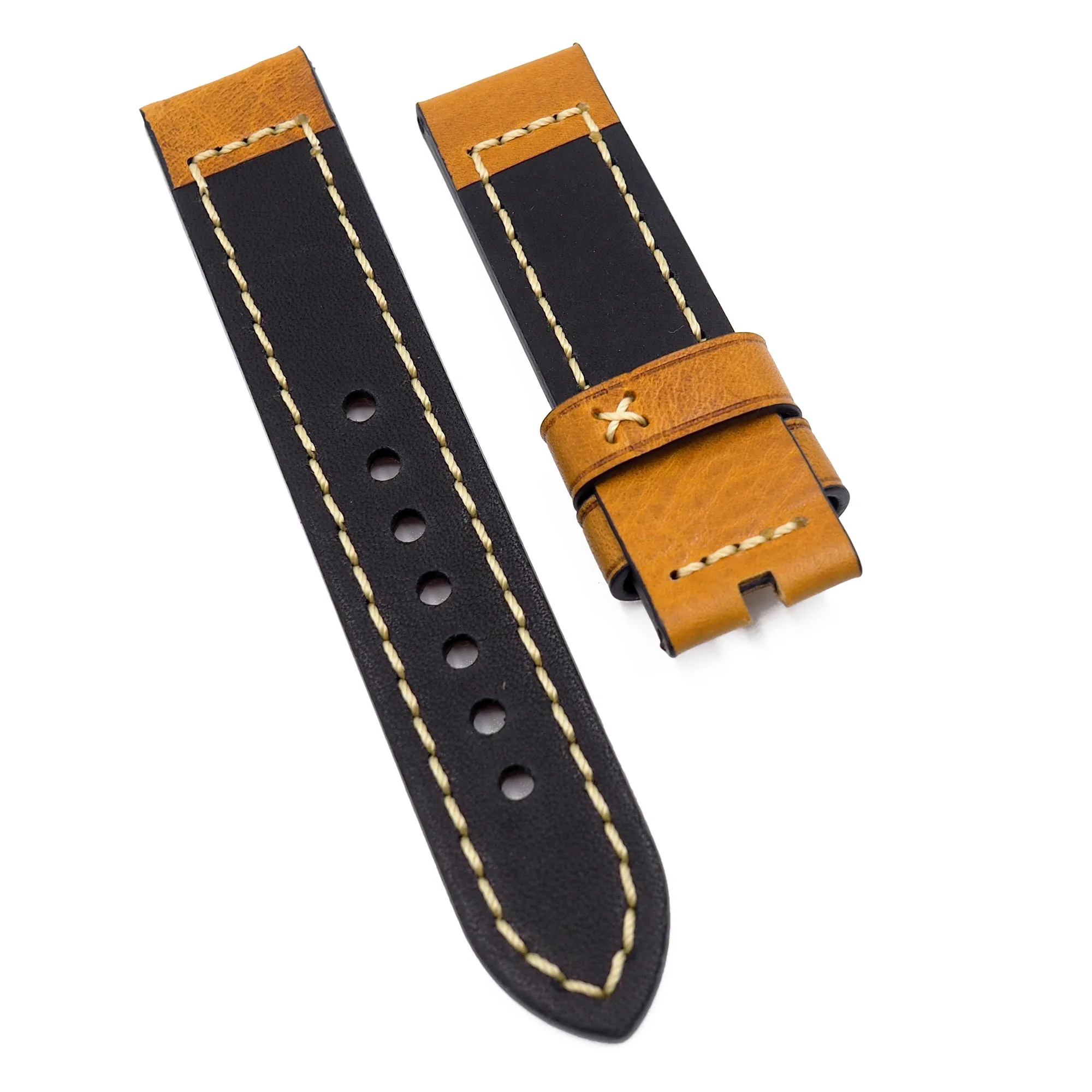 22mm Apricot Orange Calf Leather Watch Strap, Crude Stitching