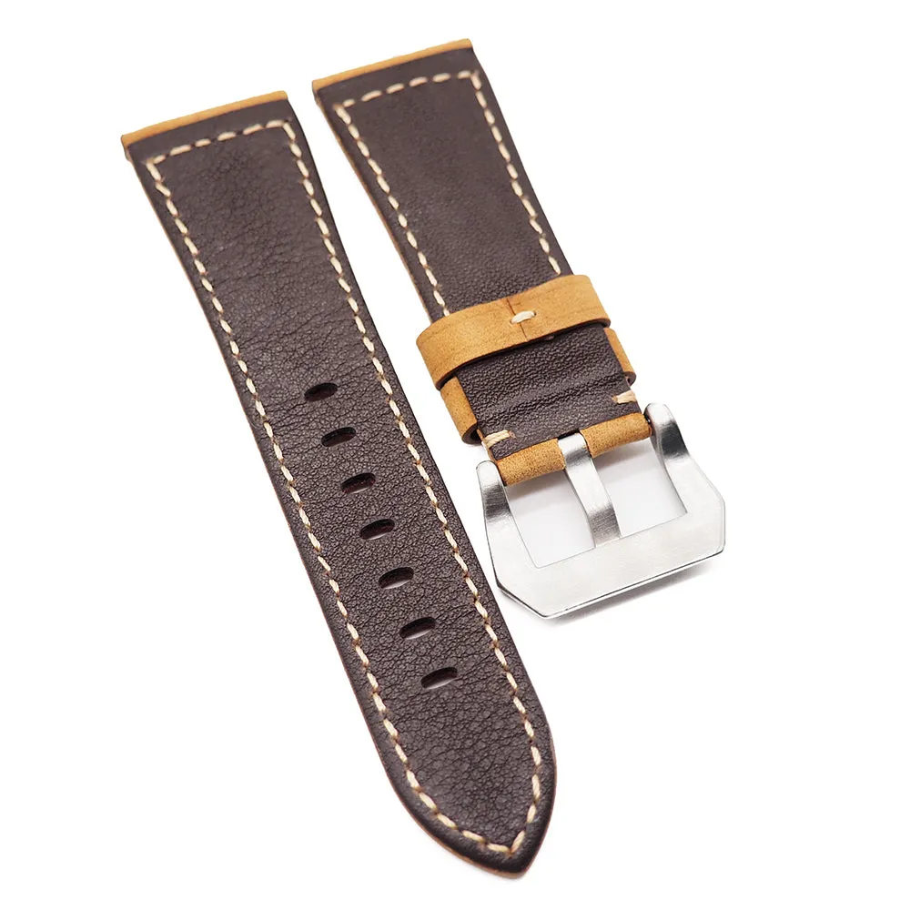 24mm, 26mm Tuscany Yellow Matte Calf Leather Watch Strap For Panerai