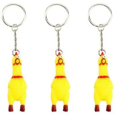 8 INCH SCREAMING RUBBER CHICKEN KEYCHAIN ( sold by the piece or dozen)