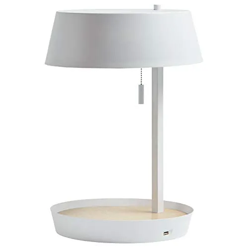Amazon Brand – Rivet Modern Table Lamp with USB and Bulb, 18"H, White