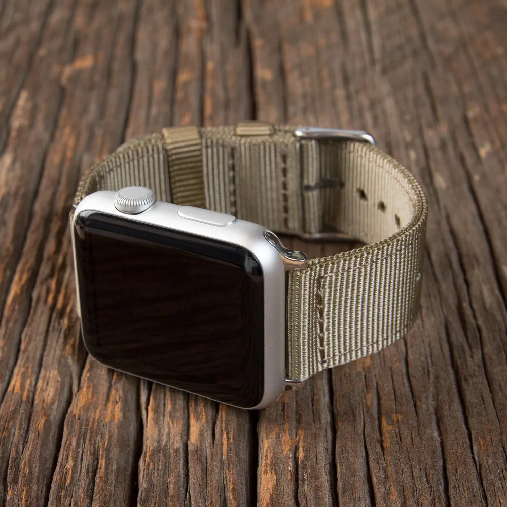 Apple Watch Nylon Watch Band - Khaki/Stainless