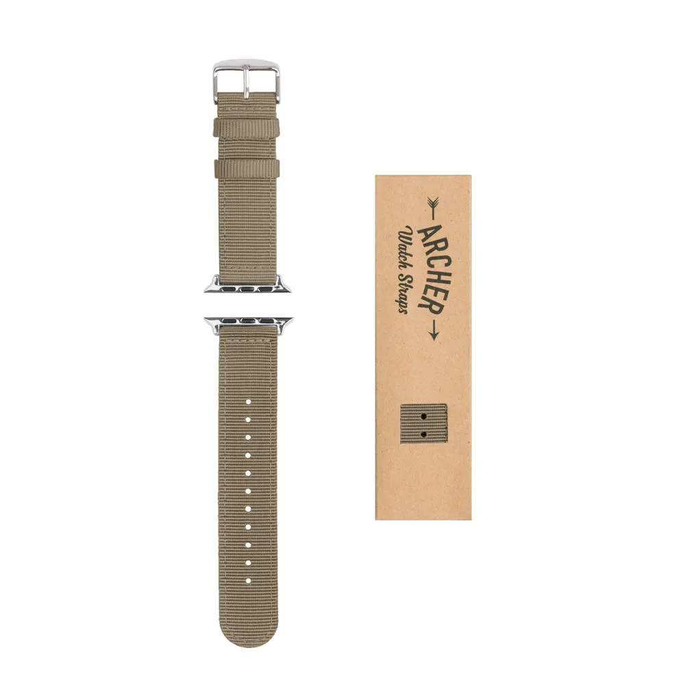 Apple Watch Nylon Watch Band - Khaki/Stainless