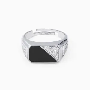 Black Stone Men's Silver Ring