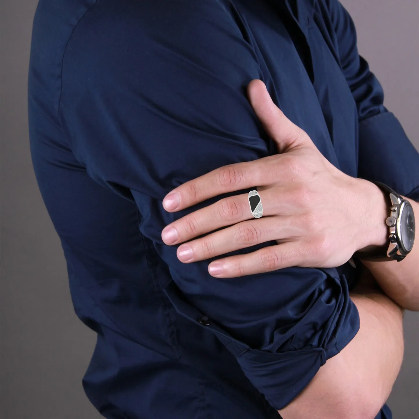 Black Stone Men's Silver Ring