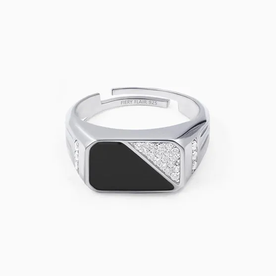 Black Stone Men's Silver Ring