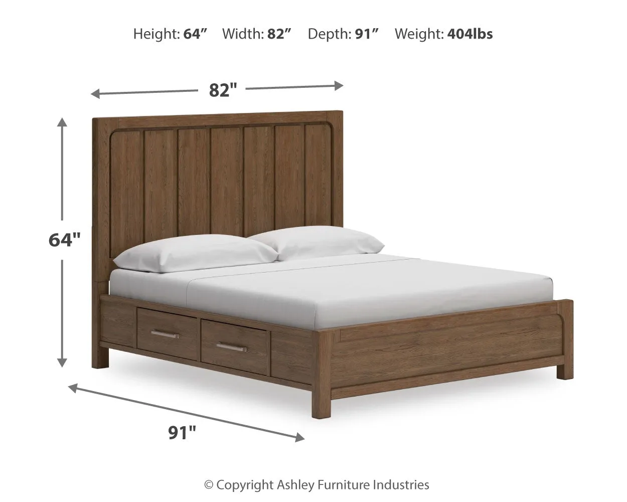 Cabalynn California King Panel Bed with Storage with Mirrored Dresser, Chest and Nightstand in Light Brown