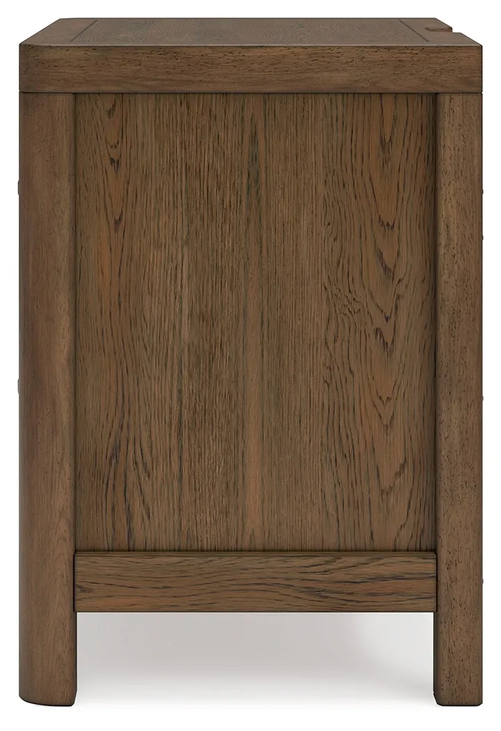 Cabalynn California King Upholstered Bed with Mirrored Dresser, Chest and Nightstand in Light Brown