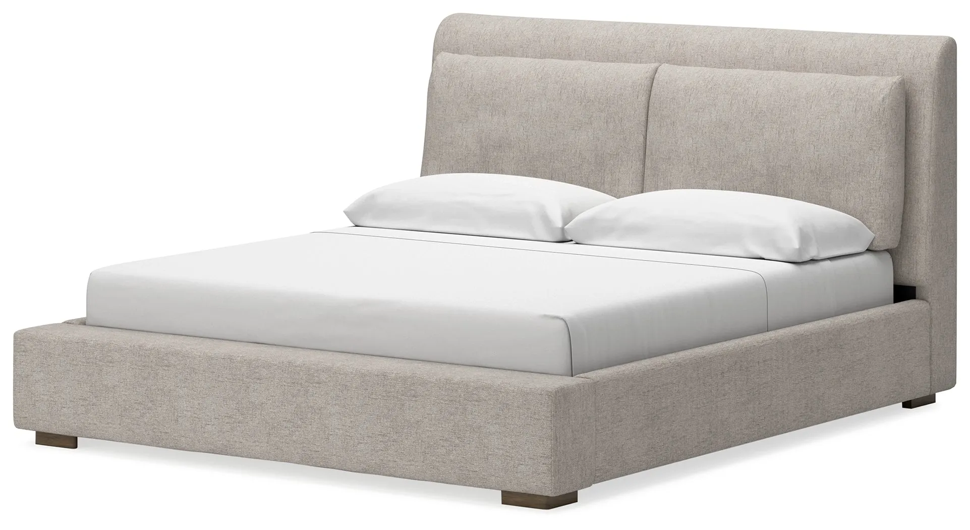 Cabalynn California King Upholstered Bed with Mirrored Dresser, Chest and Nightstand in Light Brown
