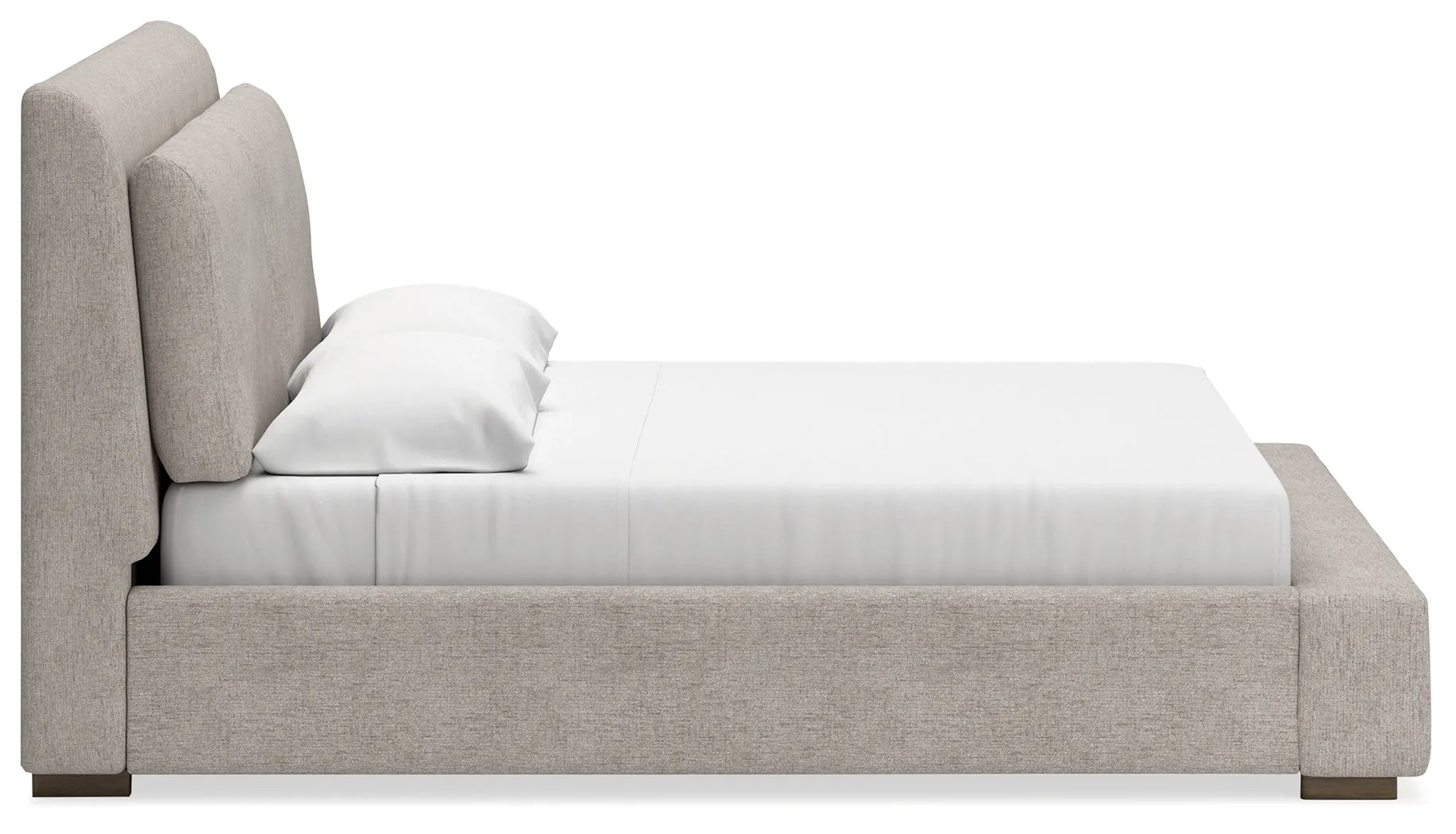 Cabalynn California King Upholstered Bed with Mirrored Dresser, Chest and Nightstand in Light Brown