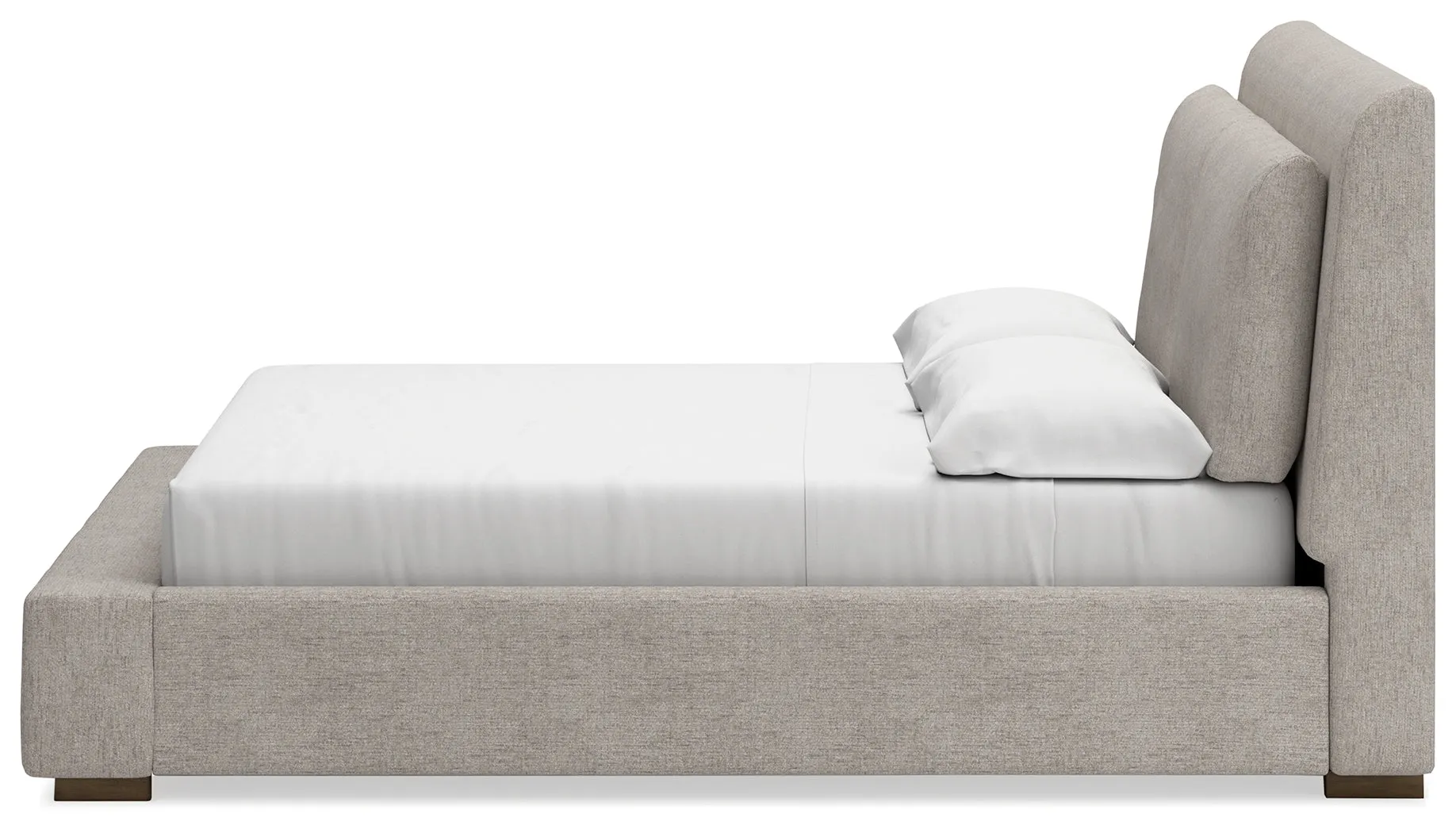 Cabalynn California King Upholstered Bed with Mirrored Dresser, Chest and Nightstand in Light Brown