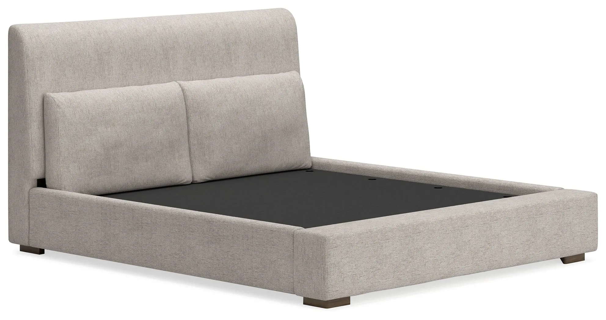 Cabalynn King Upholstered Bed with Mirrored Dresser in Light Brown