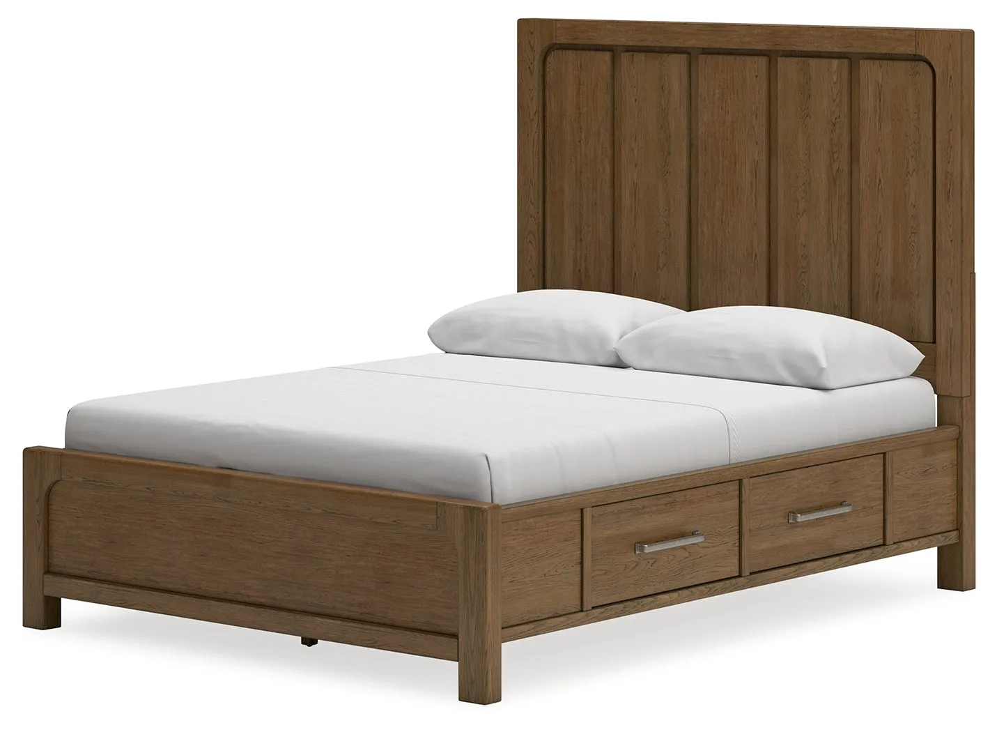 Cabalynn Queen Panel Bed with Storage with Mirrored Dresser in Light Brown