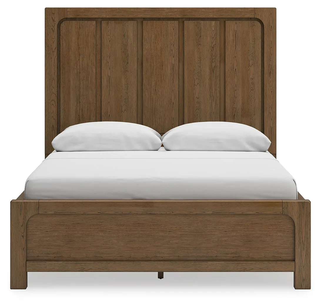 Cabalynn Queen Panel Bed with Storage with Mirrored Dresser in Light Brown