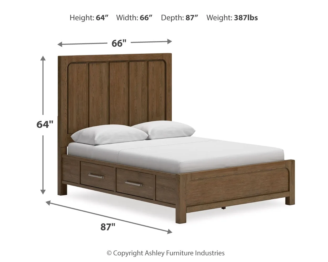 Cabalynn Queen Panel Bed with Storage with Mirrored Dresser in Light Brown