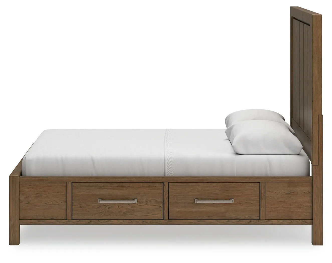 Cabalynn Queen Panel Bed with Storage with Mirrored Dresser in Light Brown