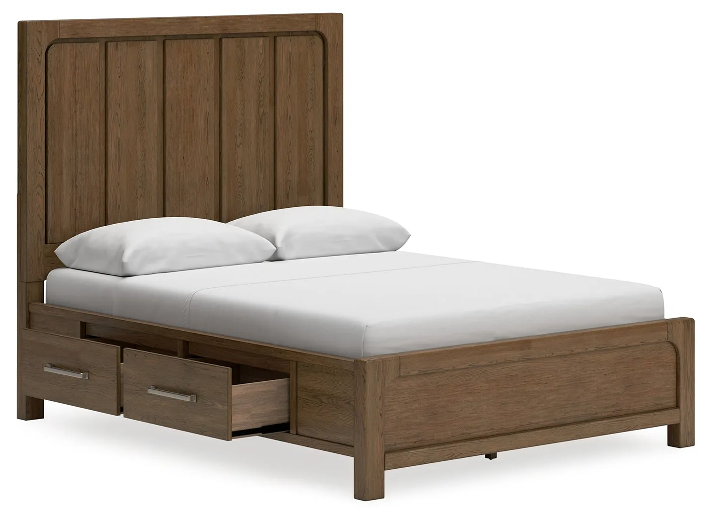 Cabalynn Queen Panel Bed with Storage with Mirrored Dresser in Light Brown