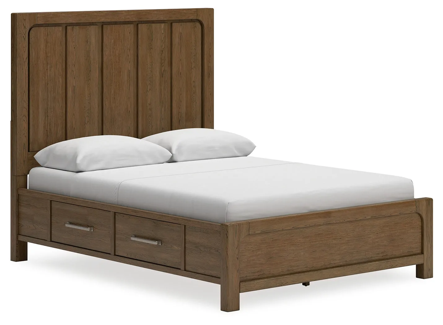 Cabalynn Queen Panel Bed with Storage with Mirrored Dresser in Light Brown