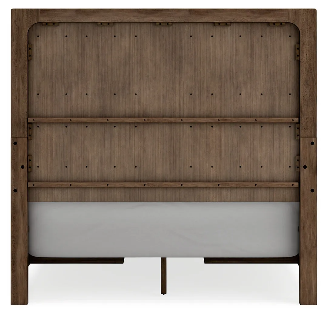 Cabalynn Queen Panel Bed with Storage with Mirrored Dresser in Light Brown