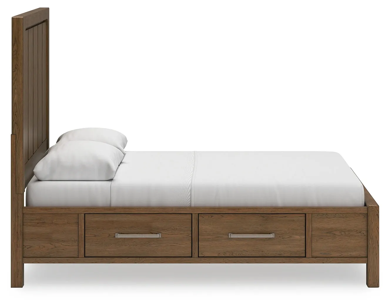 Cabalynn Queen Panel Bed with Storage with Mirrored Dresser in Light Brown