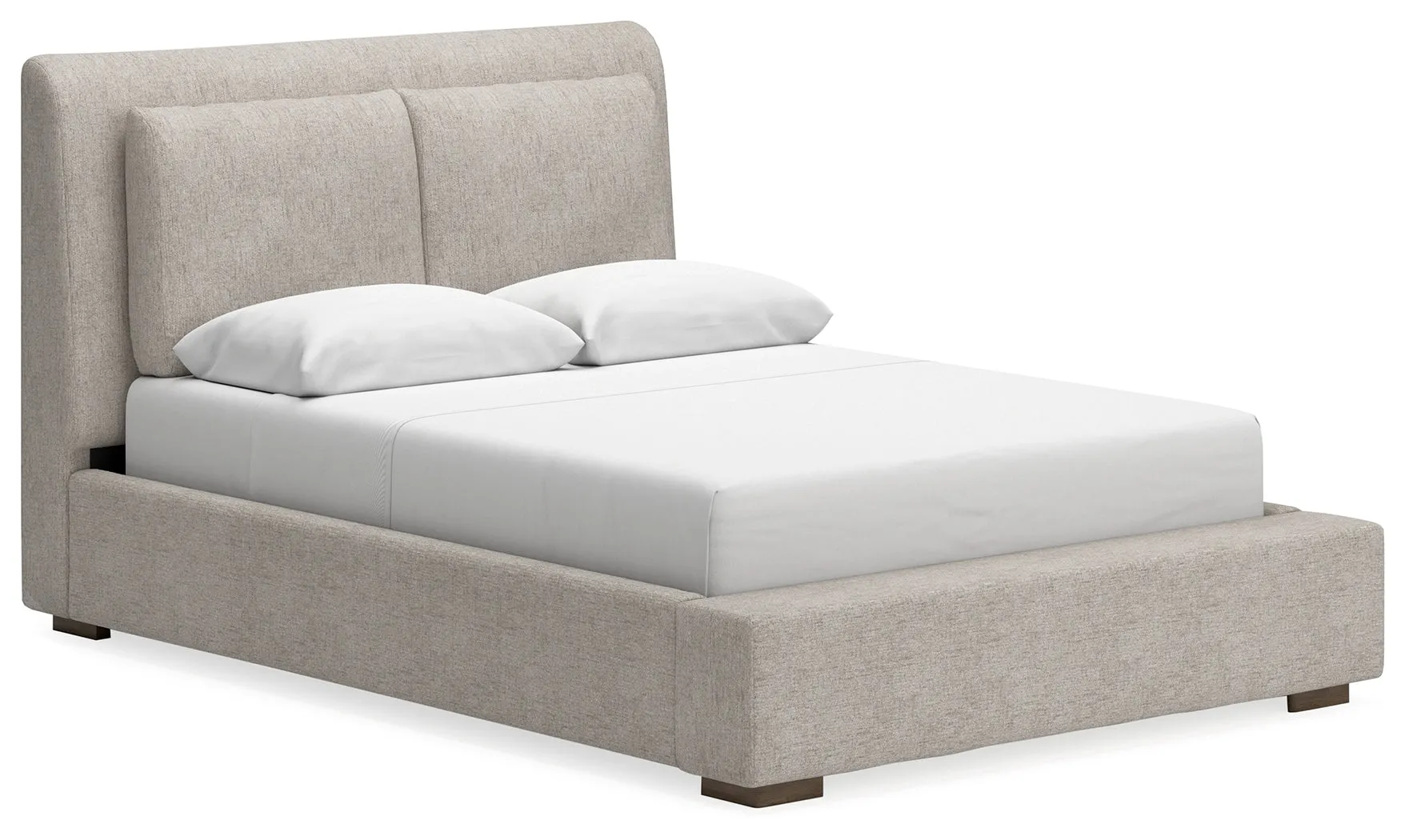 Cabalynn Queen Upholstered Bed with Mirrored Dresser and Chest in Light Brown
