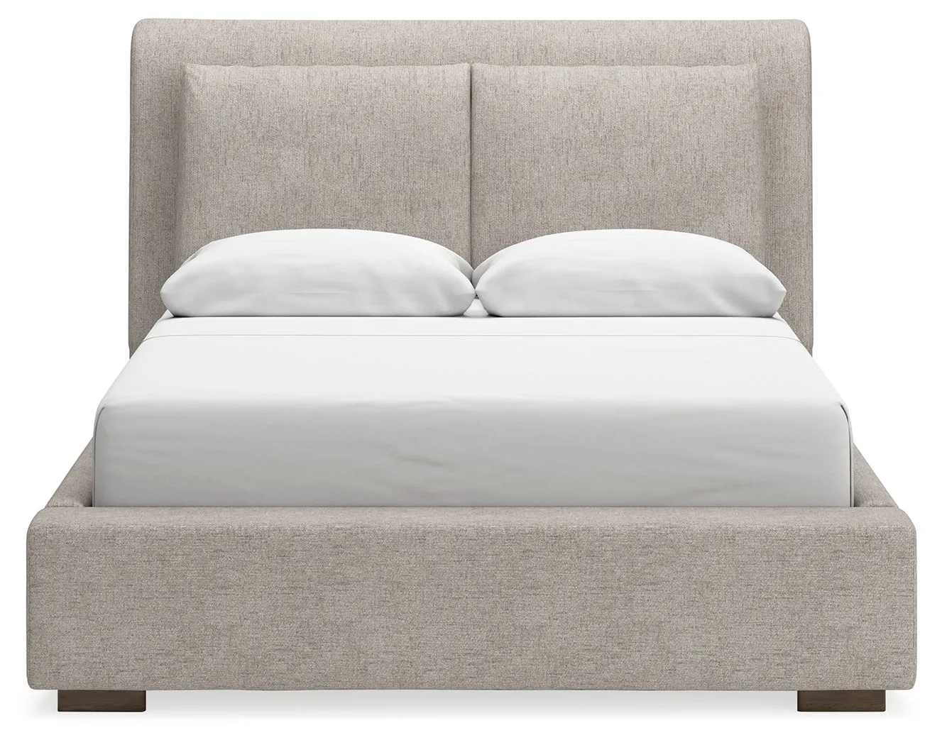 Cabalynn Queen Upholstered Bed with Mirrored Dresser and Chest in Light Brown