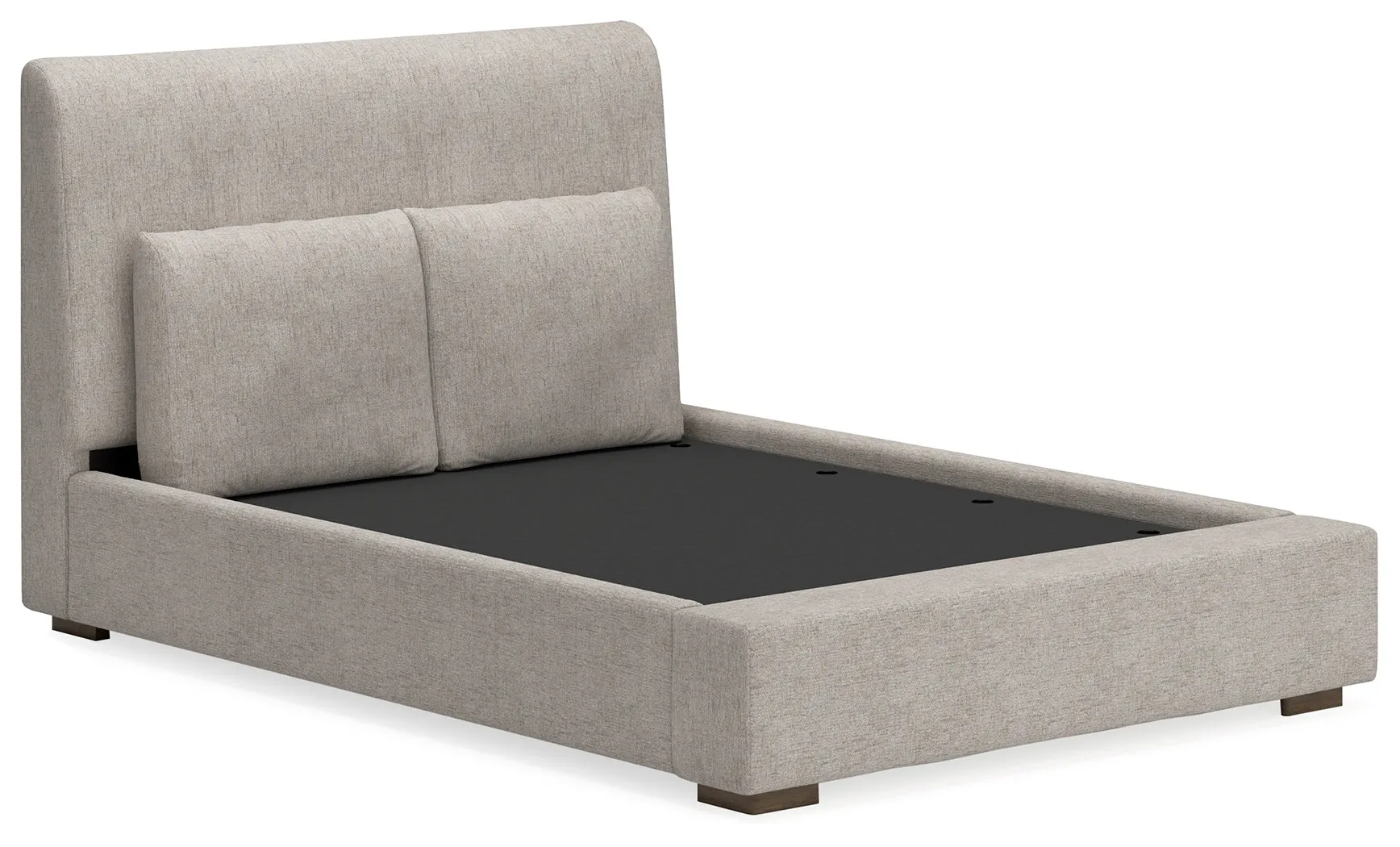 Cabalynn Queen Upholstered Bed with Mirrored Dresser and Chest in Light Brown