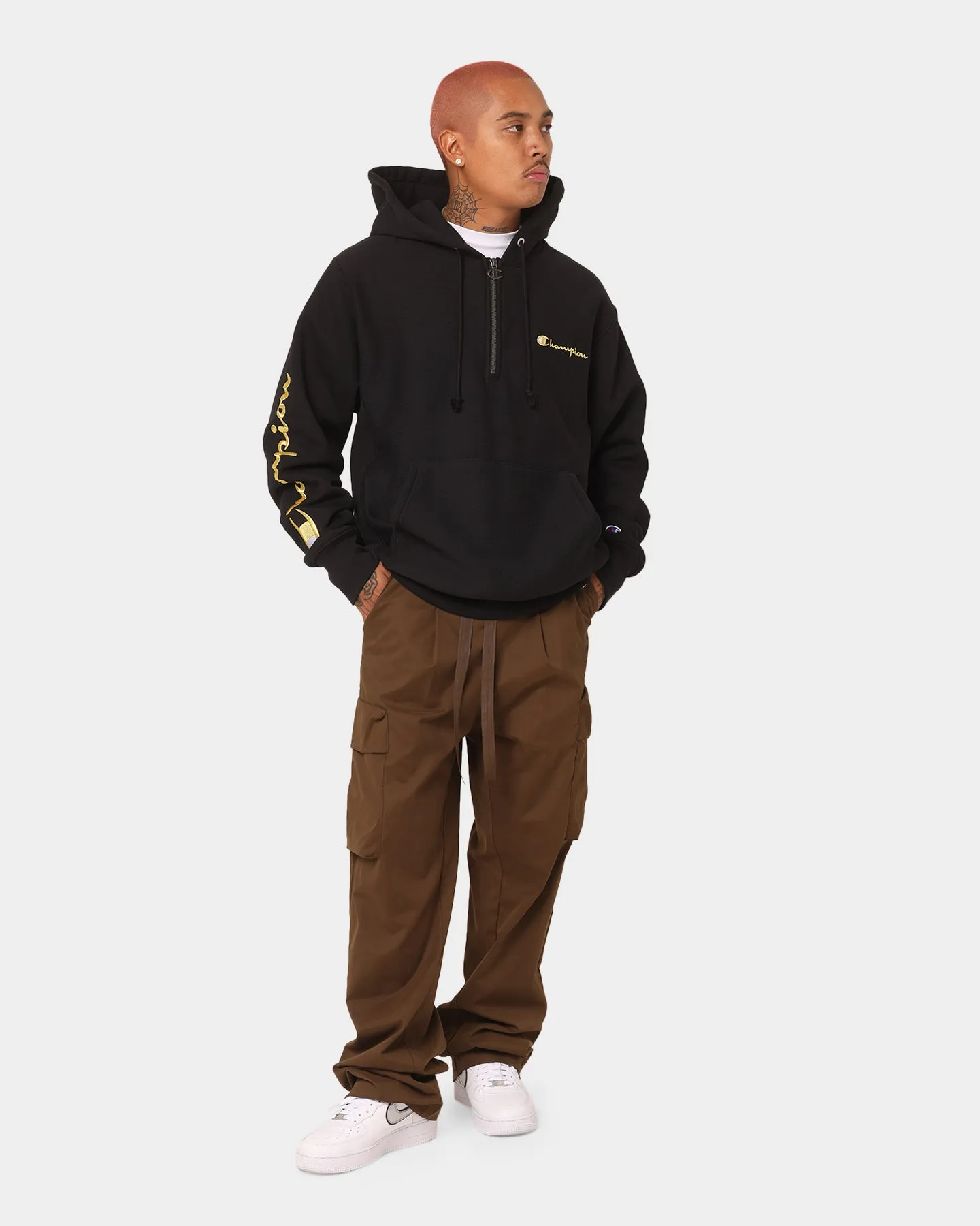 Champion Reverse Weave Quarter Zip Hoodie Black/Gold