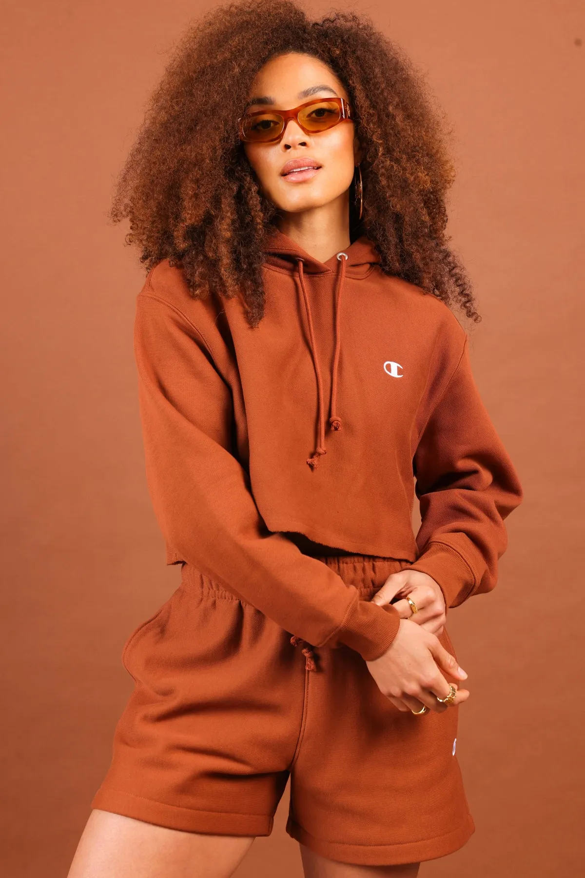 Champion Women's RW Cropped Hoodie Canyon Rock Brown