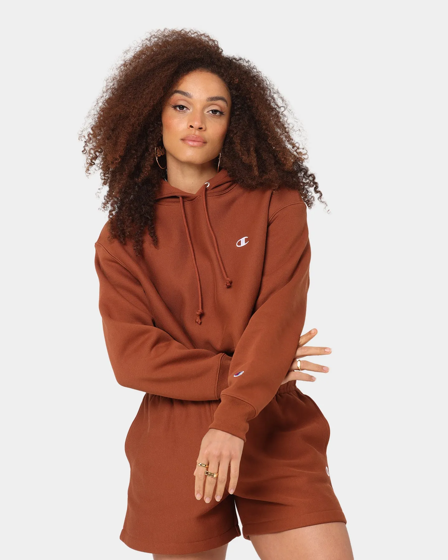 Champion Women's RW Cropped Hoodie Canyon Rock Brown