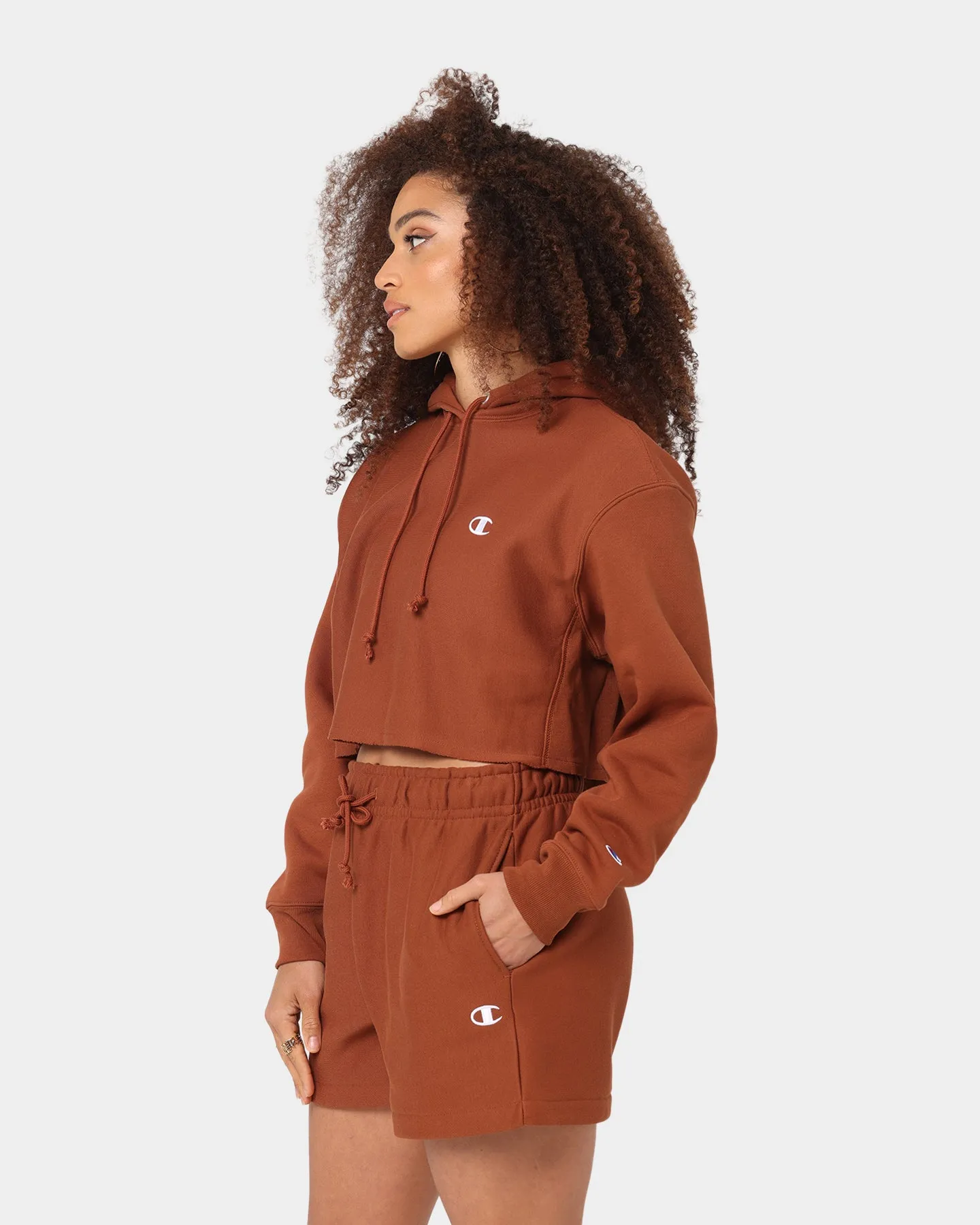 Champion Women's RW Cropped Hoodie Canyon Rock Brown