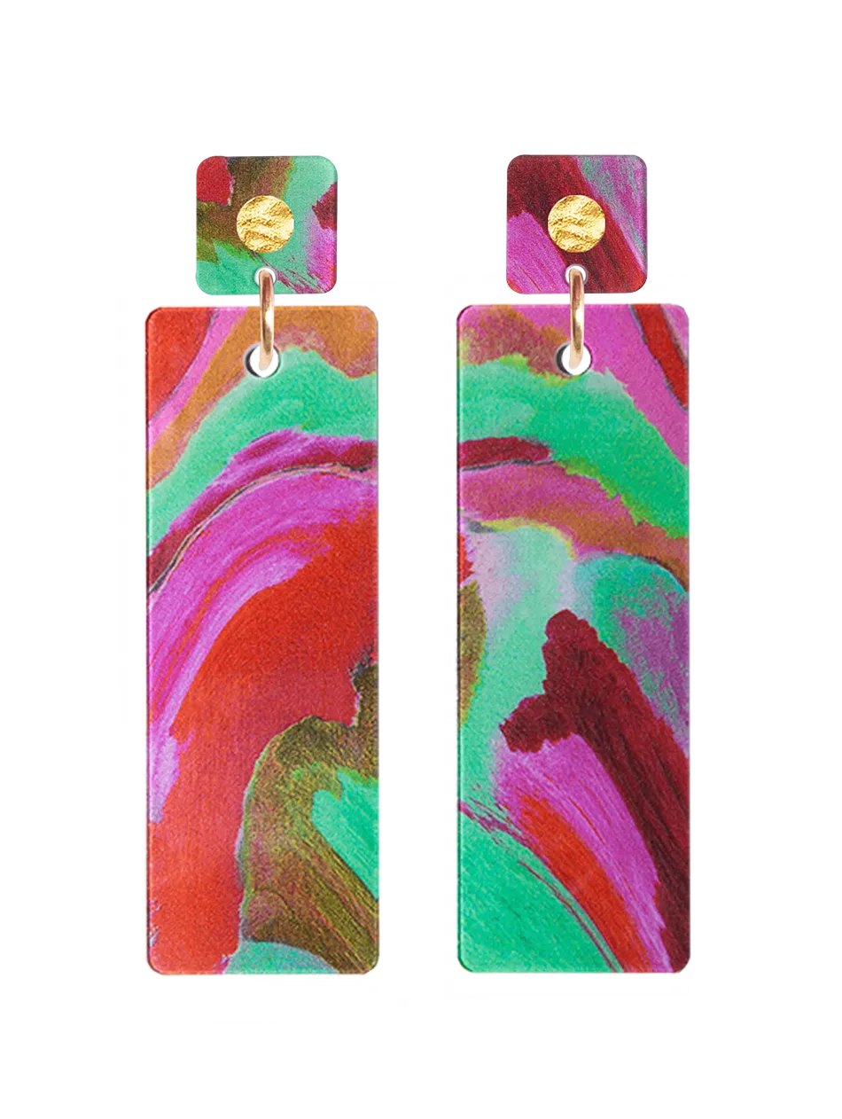 Classique Glitch Earrings - Green and Pink Statement Earrings