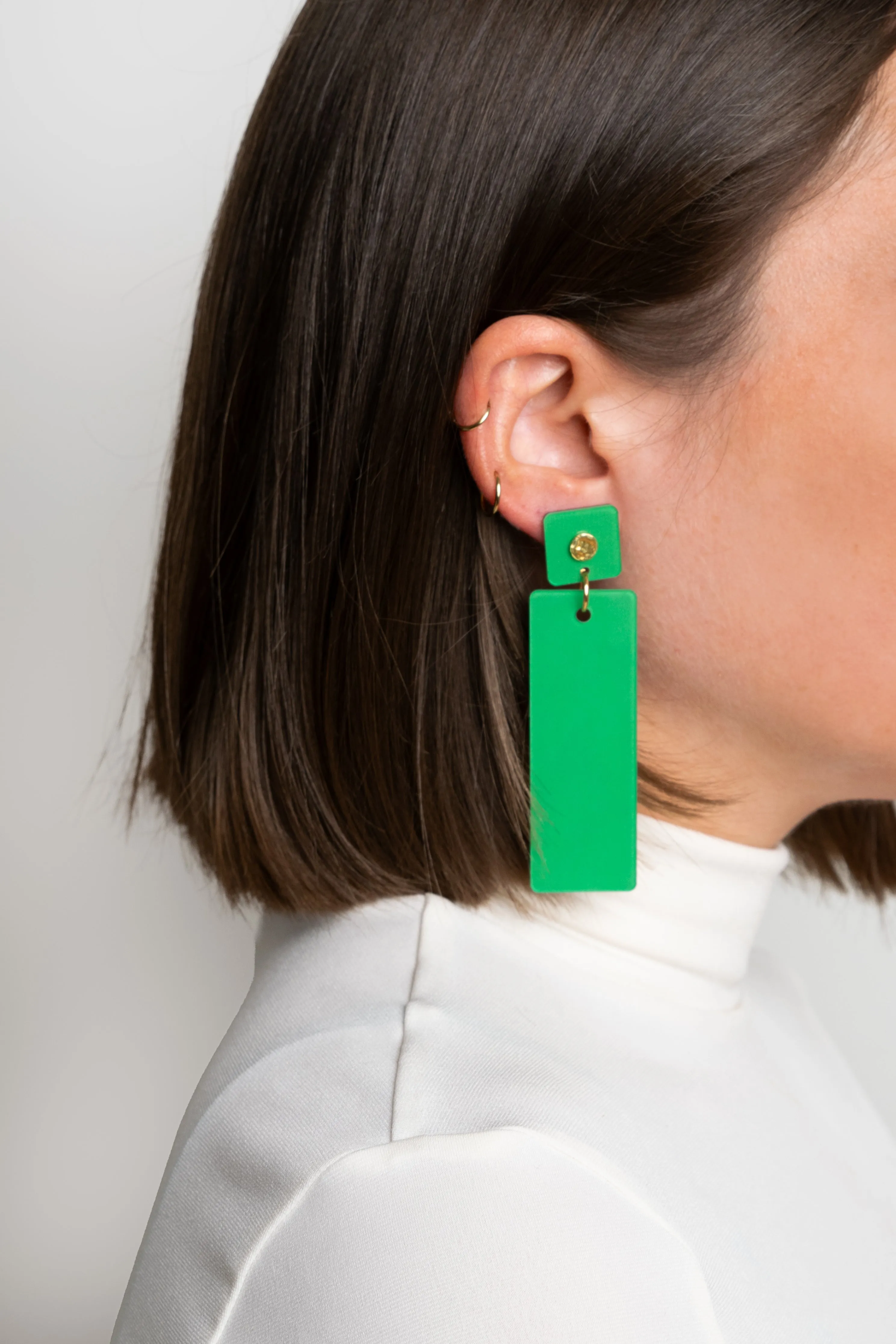 Classique Glitch Earrings - Green and Pink Statement Earrings