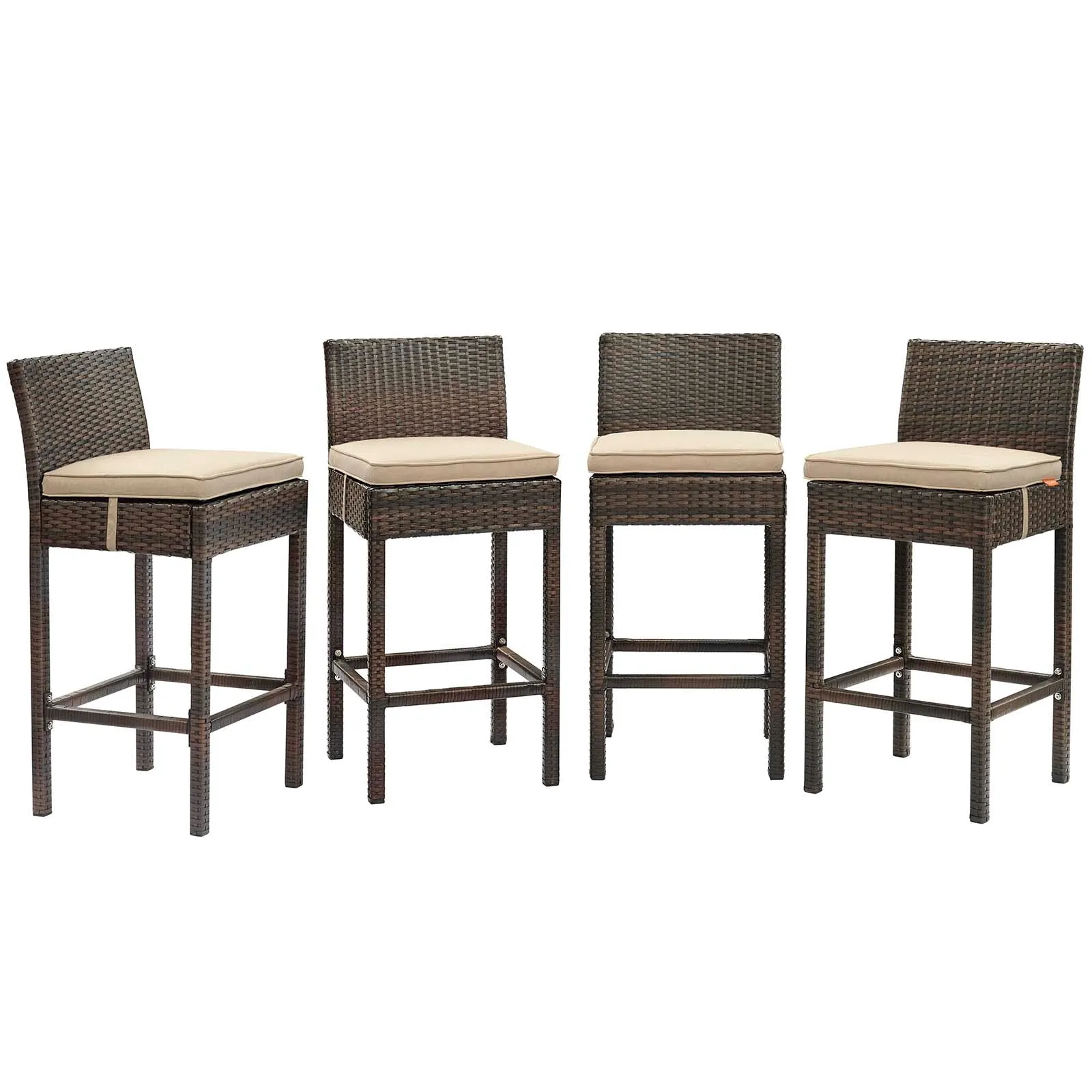 Conduit Bar Stool Outdoor Patio Wicker Rattan Set of 4 by Modway