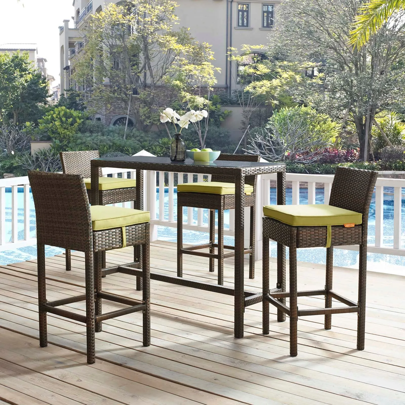 Conduit Bar Stool Outdoor Patio Wicker Rattan Set of 4 by Modway