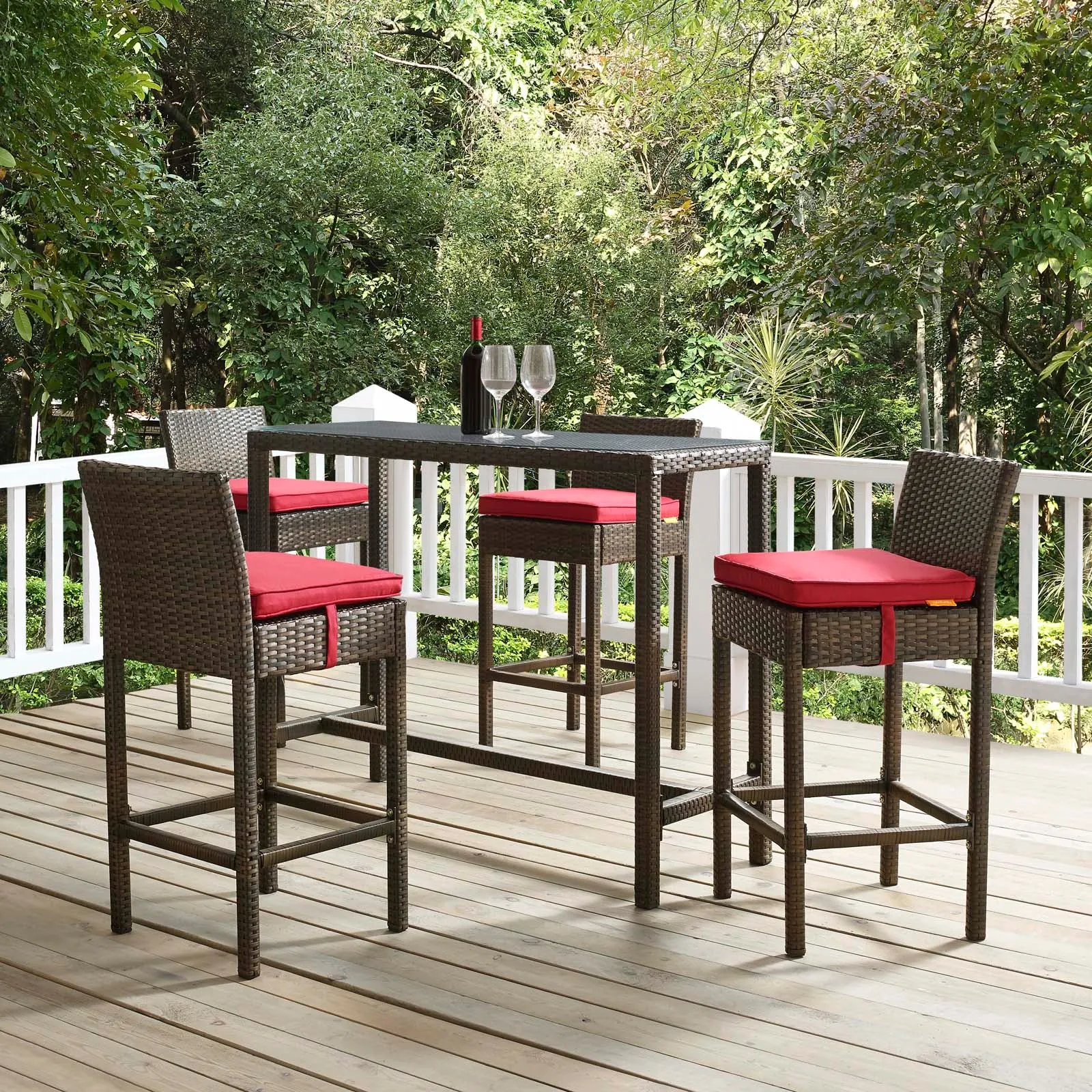 Conduit Bar Stool Outdoor Patio Wicker Rattan Set of 4 by Modway