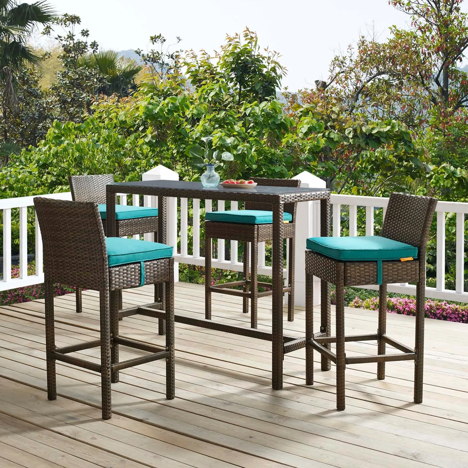 Conduit Bar Stool Outdoor Patio Wicker Rattan Set of 4 by Modway