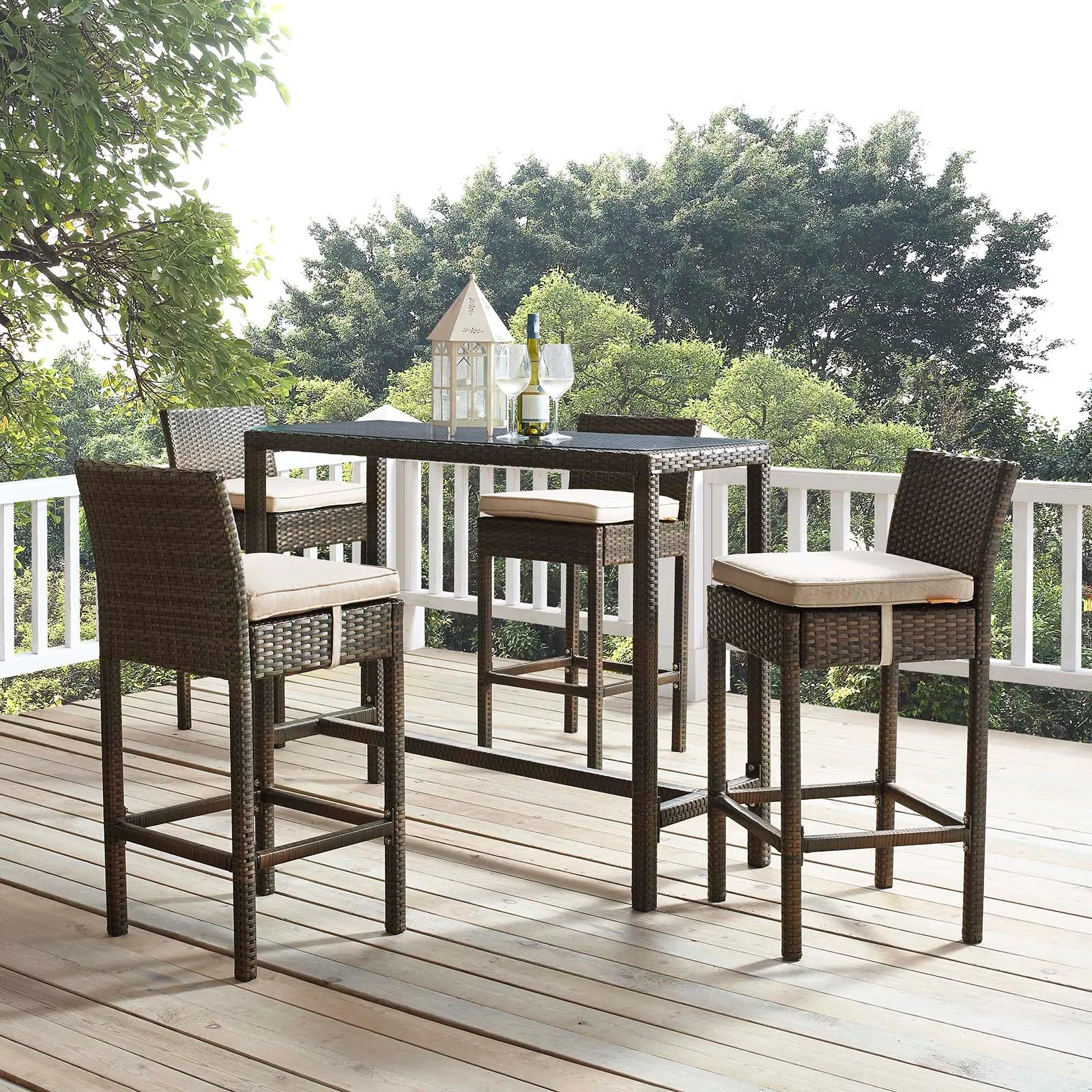 Conduit Bar Stool Outdoor Patio Wicker Rattan Set of 4 by Modway