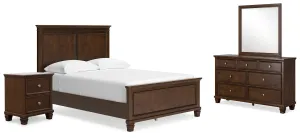 Danabrin Full Panel Bed with Mirrored Dresser and Nightstand in Brown