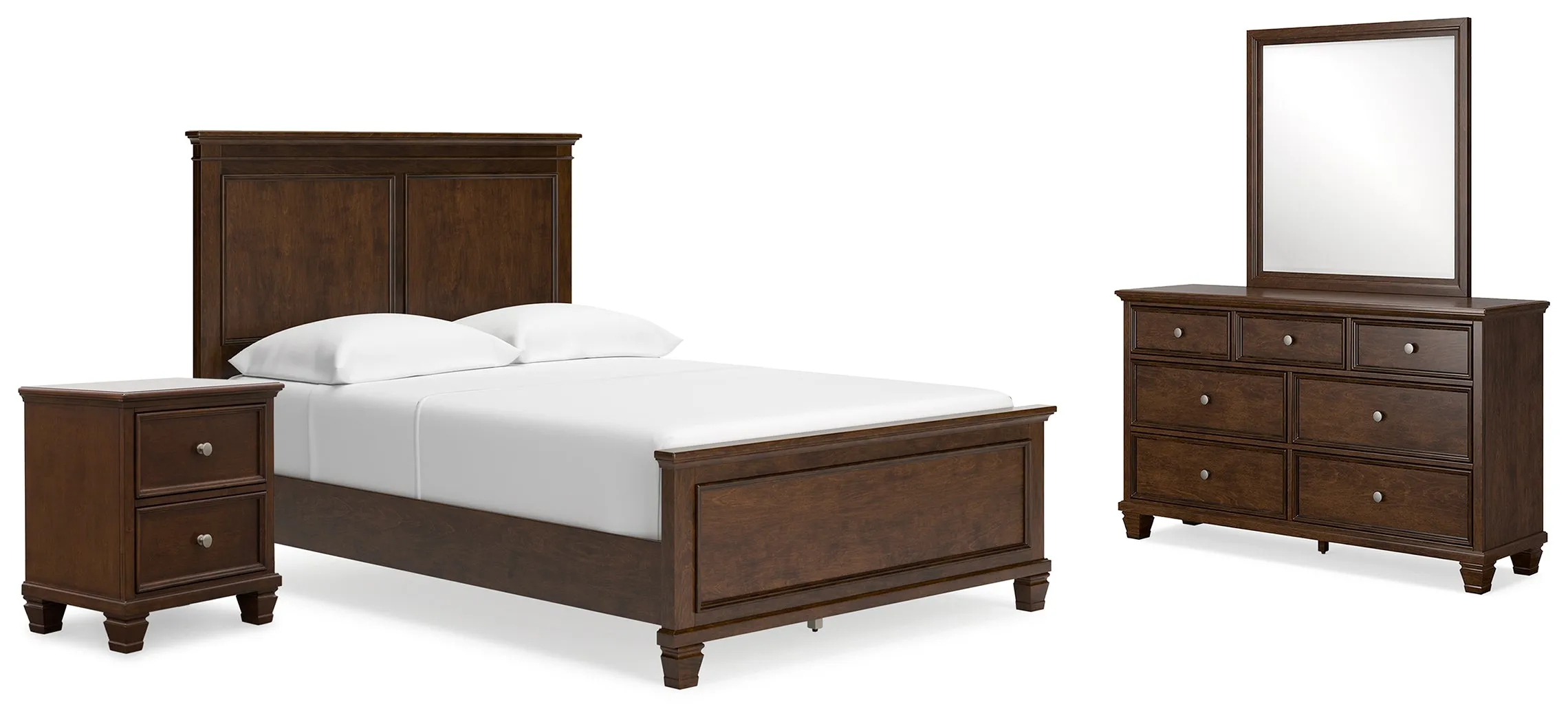 Danabrin Full Panel Bed with Mirrored Dresser and Nightstand in Brown