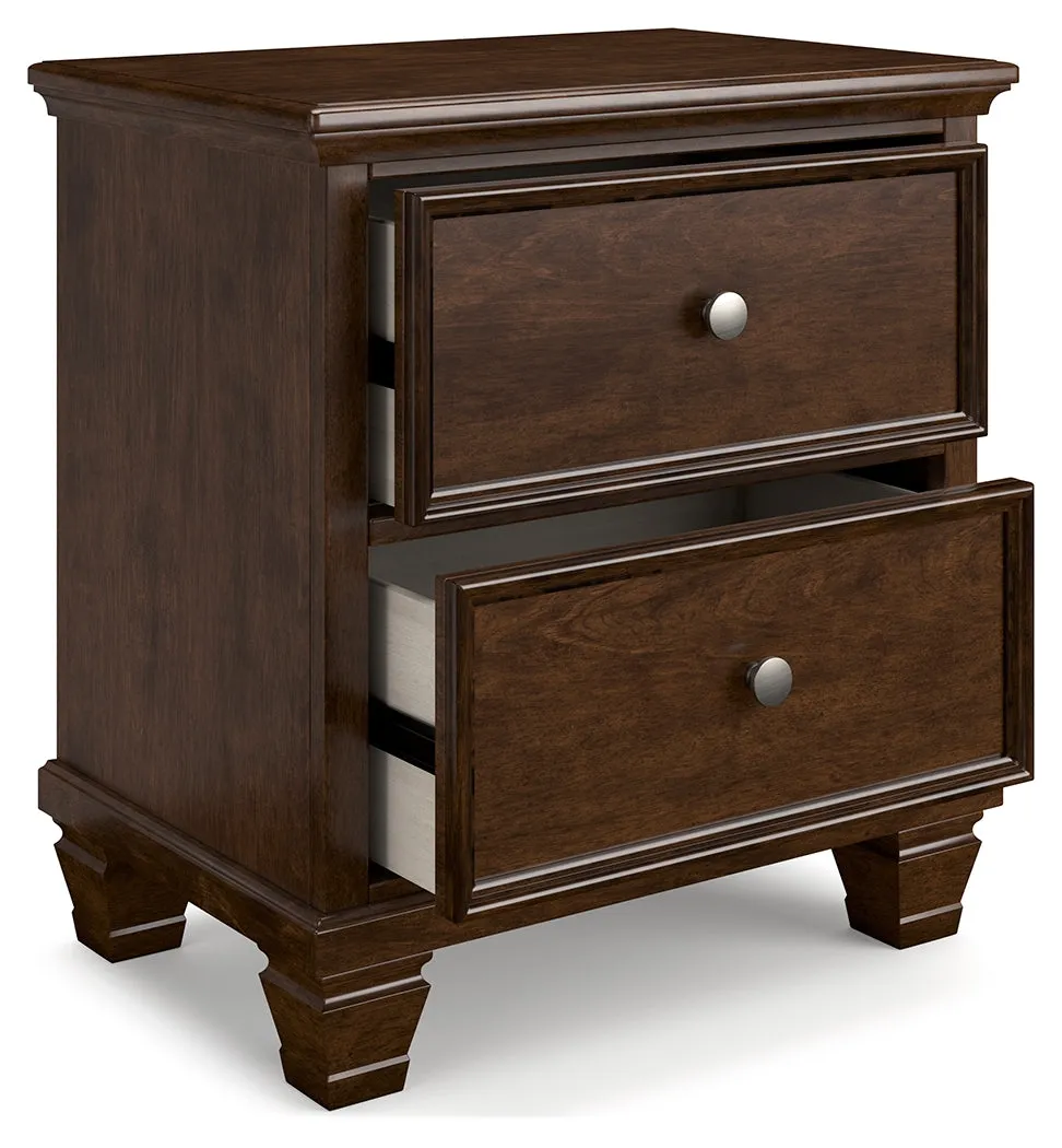 Danabrin King Panel Bed with Mirrored Dresser and Nightstand in Brown