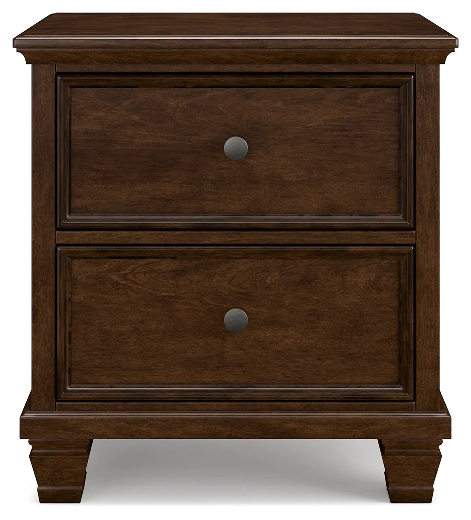 Danabrin King Panel Bed with Mirrored Dresser and Nightstand in Brown