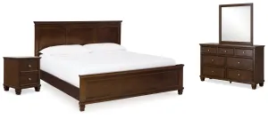 Danabrin King Panel Bed with Mirrored Dresser and Nightstand in Brown