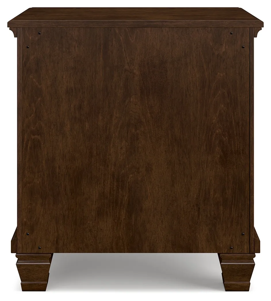 Danabrin King Panel Bed with Mirrored Dresser and Nightstand in Brown
