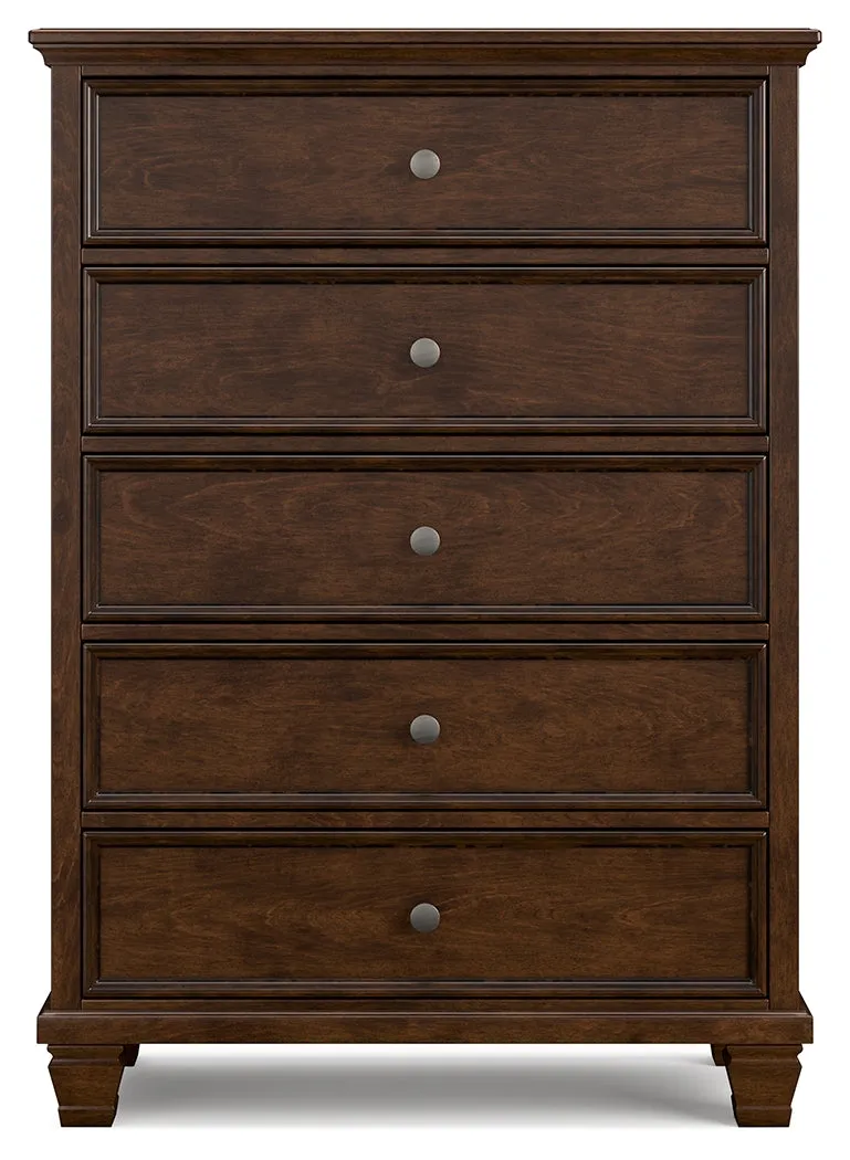 Danabrin Twin Panel Bed with Mirrored Dresser and Chest in Brown