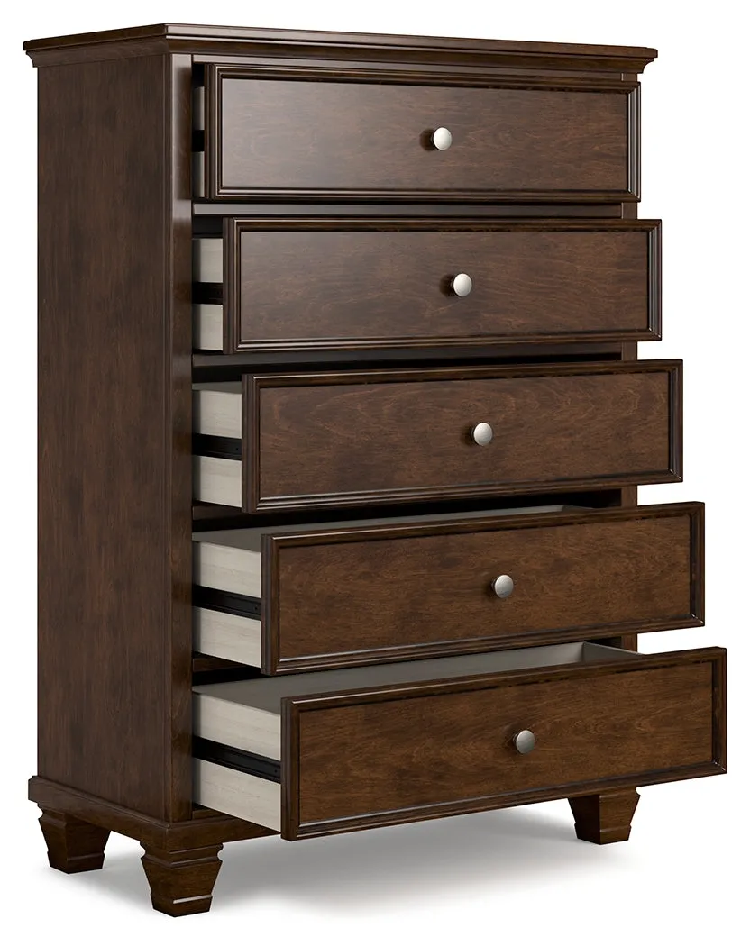 Danabrin Twin Panel Bed with Mirrored Dresser and Chest in Brown