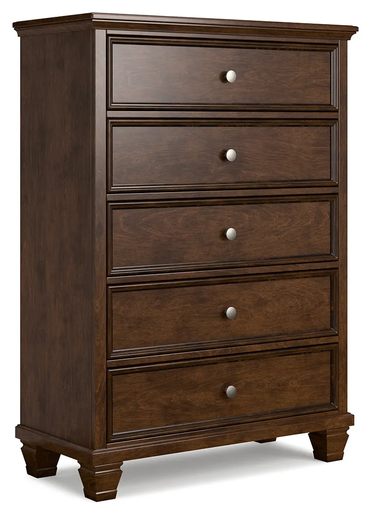 Danabrin Twin Panel Bed with Mirrored Dresser and Chest in Brown